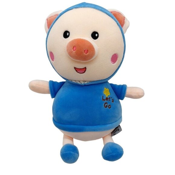 Moshi Moshi Plush Pink Pig Stuffed Animal Blue shirt "Let's Go" 10" - Picture 1 of 6
